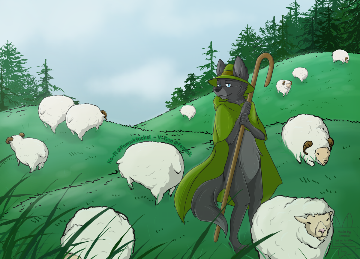 Shepherd Wolf with Sheeps