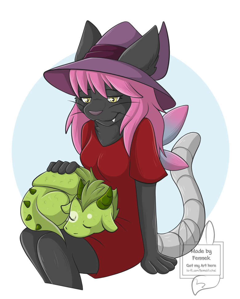 Black Cat Girl with Dragon