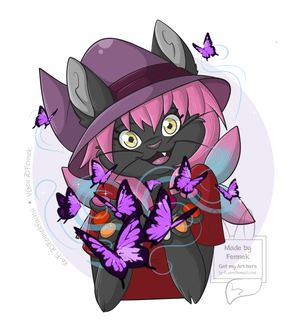 Black Cat Girl with Butterflys