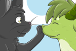 Black Cat boobs a green Dragon on the Nose