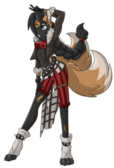Anthro Furry Cross-Fox Lady with two Tails